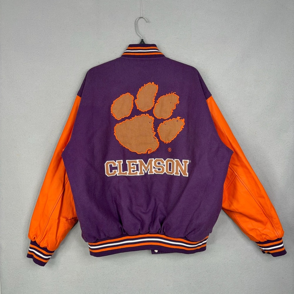 Vintage Clemson Tigers Jacket Mens Large Jeff Hamilton Leather Wool Reversible